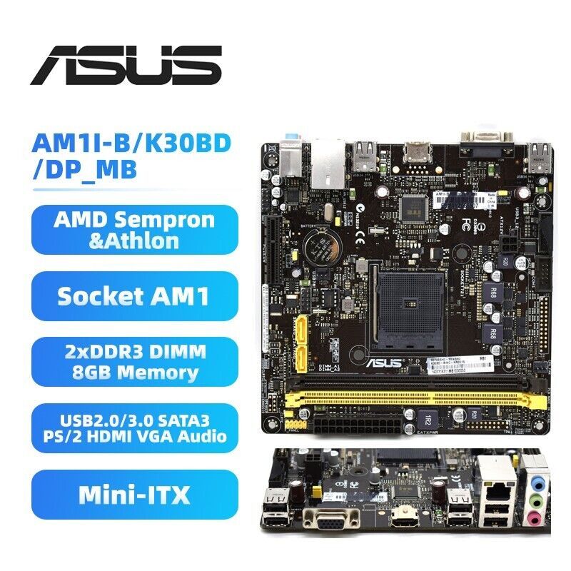 ASUS AM1I-B/K30BD/DP_MB マザーボード Mini-ITX AMD Athlon AM1 DDR3 SATA3 VGA オーディオ
