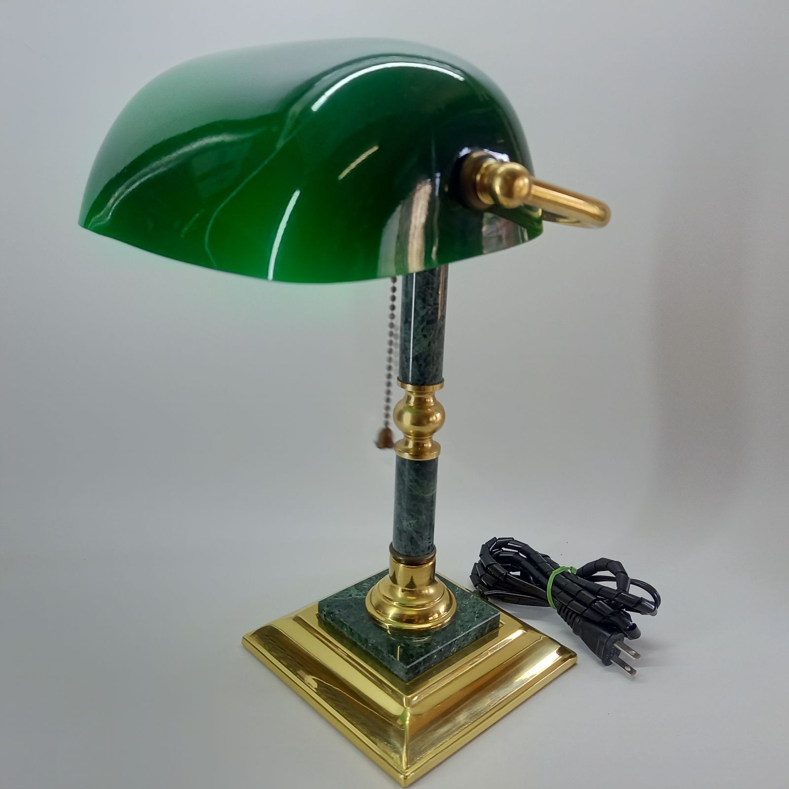 【稼働品】大理石バンカーランプ レトロ アンティーク ヴィンテージ バンカーズランプ デスクランプ 大理石 レトロ アンティーク