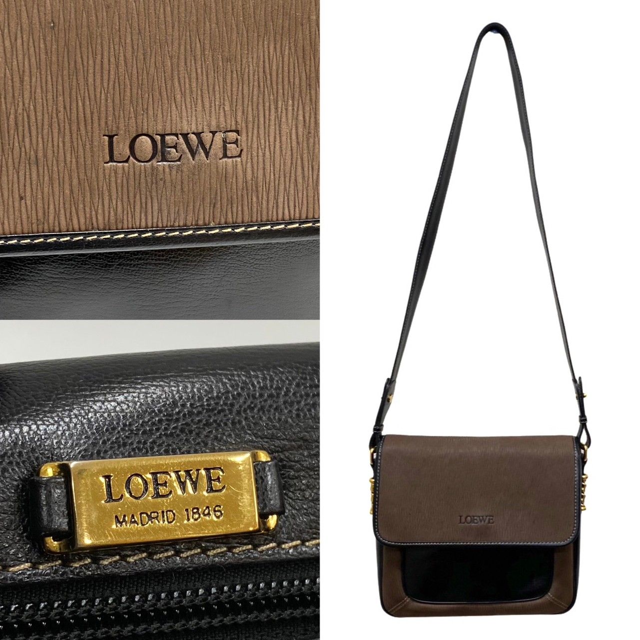 極 美品 LOEWE ロエベ ベラスケス ツイスト 金具 ロゴ レザー 本革