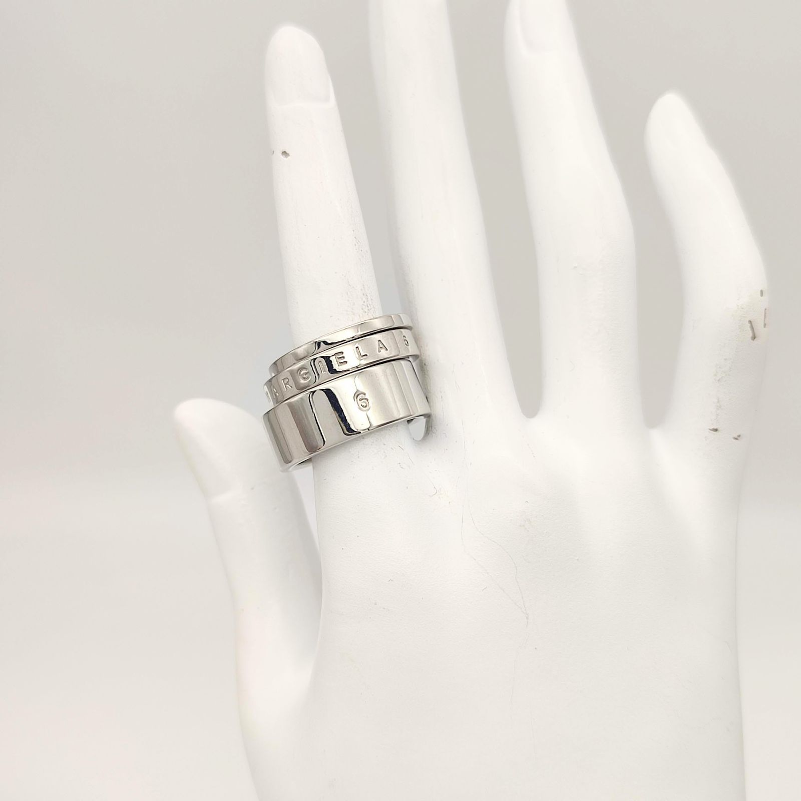 美品】MM6 MAISON MARGIELA 3連シルバーリング ロゴデザイン 14号 