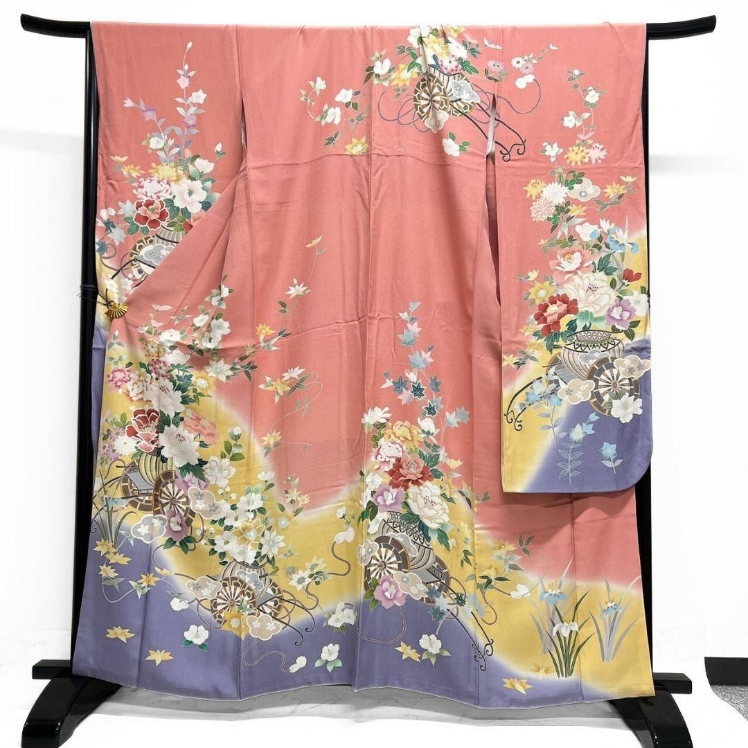 振袖 友禅 花車 牡丹 花模様 成人式 晴れの日 着物 043a p