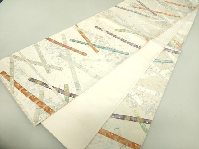 平和屋着物○西陣河村織物謹製・手織り 六通柄袋帯 唐織 平安笛百趣 金