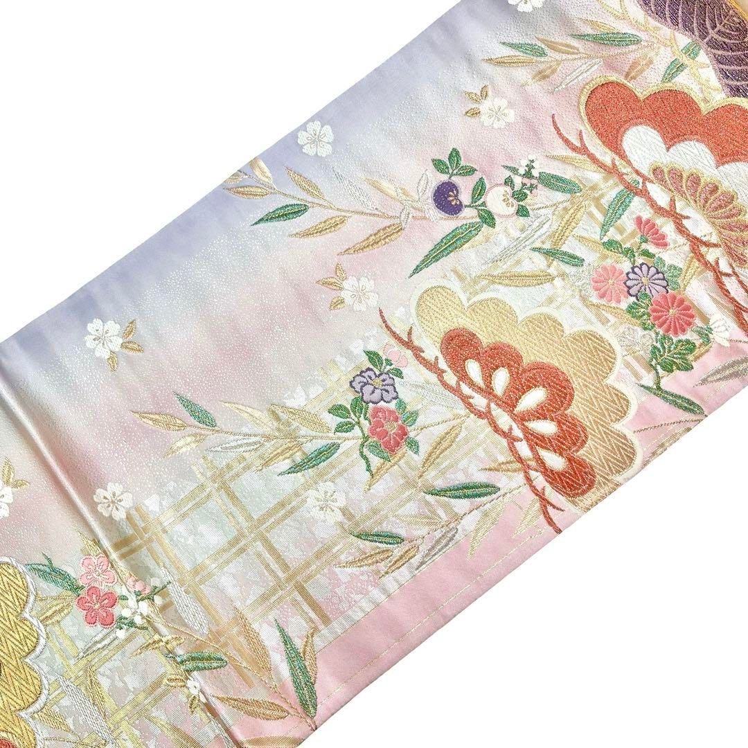 袋帯 松に花模様 グラデーション 金銀糸 O-4067