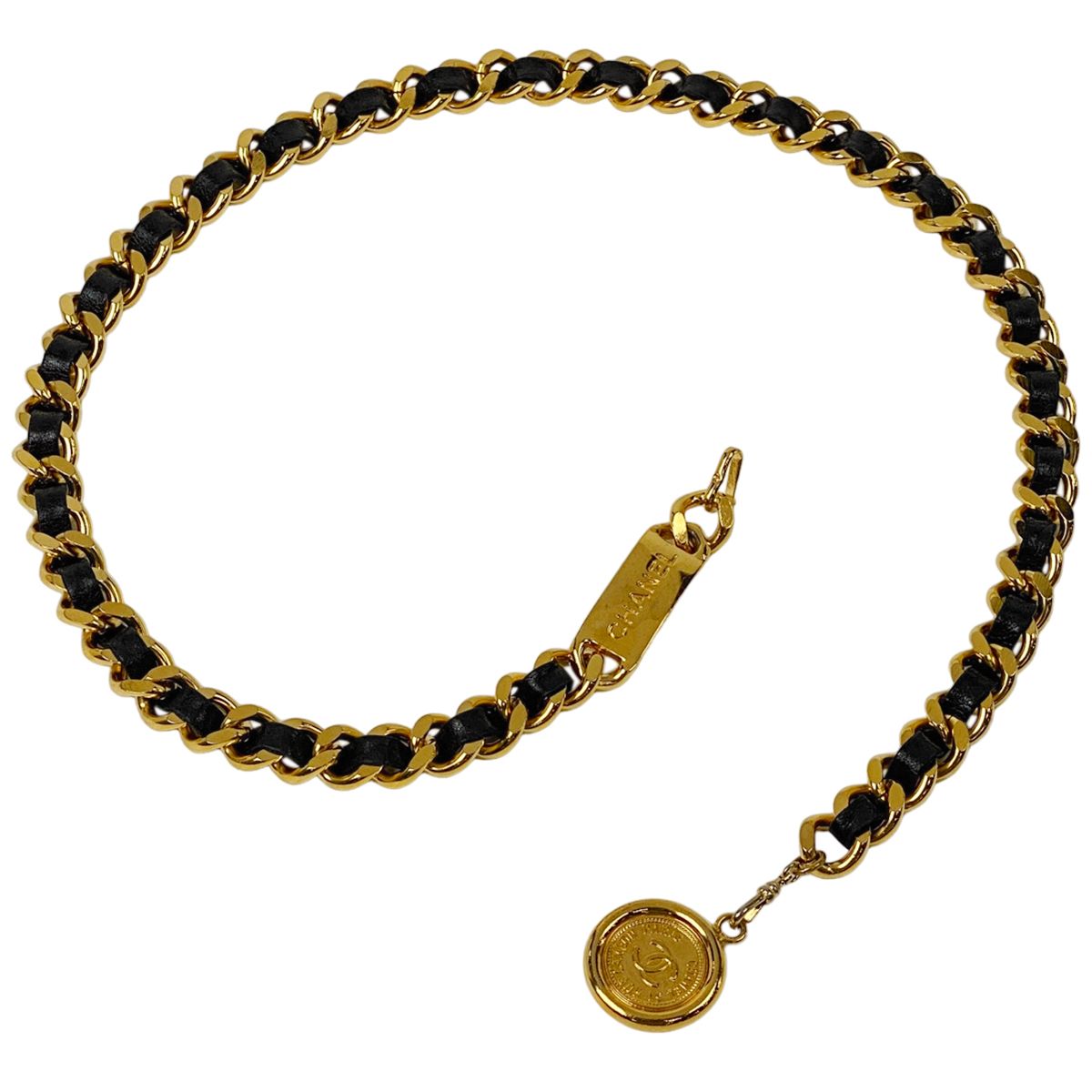 在庫一掃 シャネル CHANEL ココマーク チェーン ベルト CCマーク ベルト GP レザー ゴールド ブラック レディース