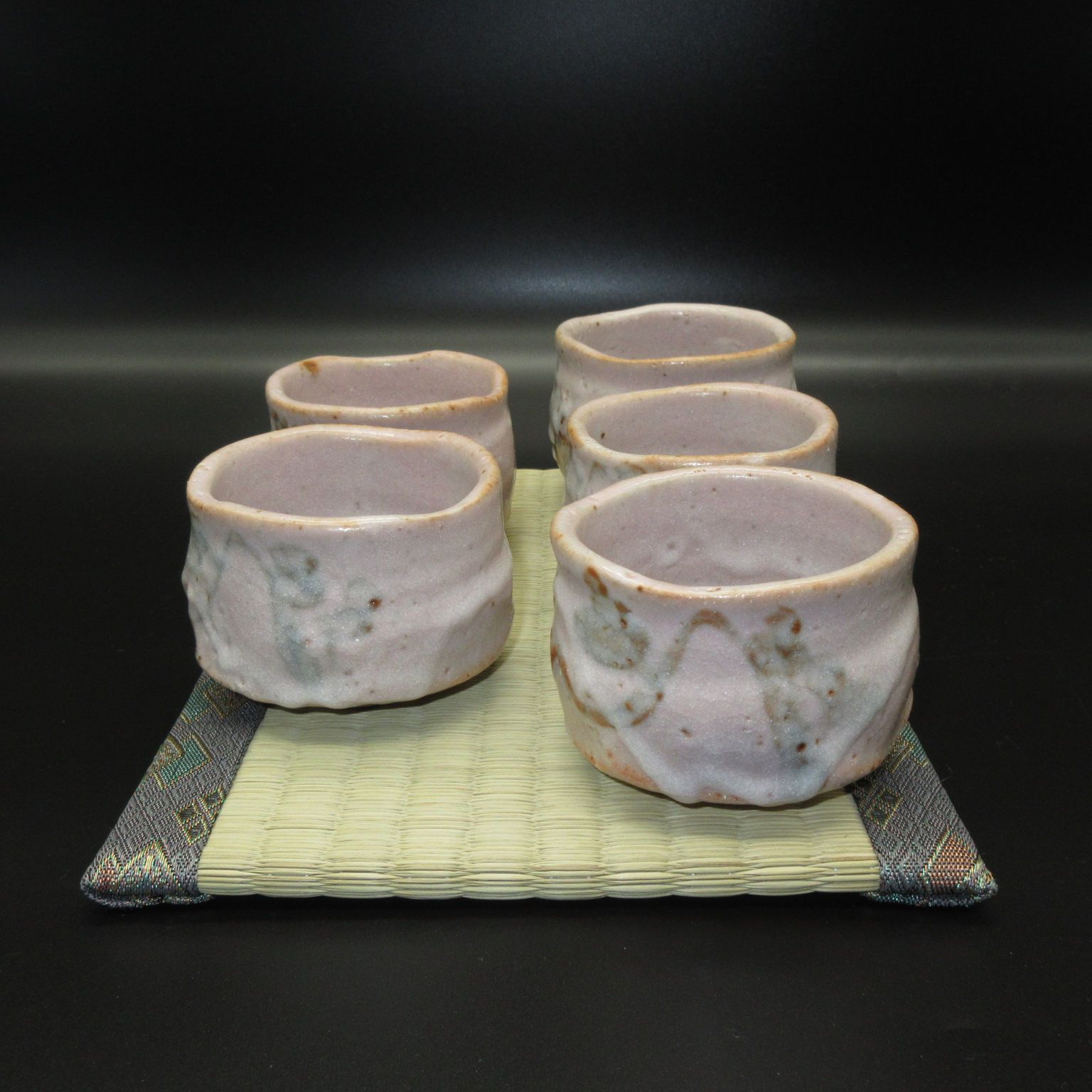 ☆陶器 美濃焼 白山窯 ピンク志野 志野 高級 湯呑 5点 ≪手作り