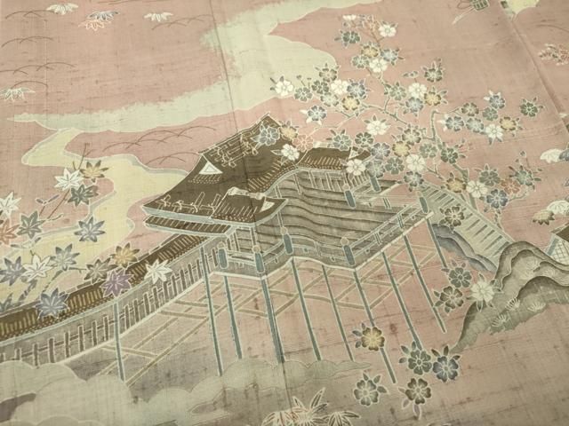 平和屋着物○生紬 訪問着 風景花文 金彩 鈴乃屋扱い 正絹 逸品