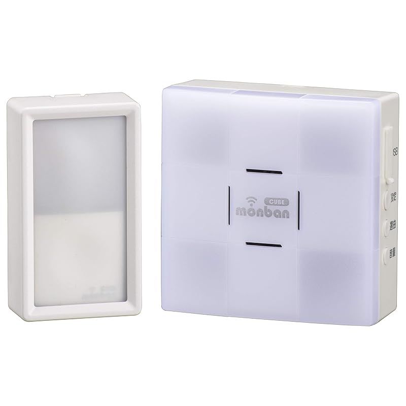 オーム電機 monban CUBE 防水押しボタン送信機+光フラッシュ電池式受信機 OCH-SET50-BLUE 08-0550 OHM 白