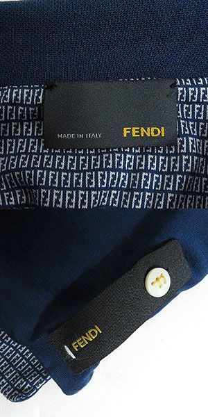 美品□FENDI/フェンディ 無地/ズッカ ロゴボタン コットン100％ リバーシブル ショートスリーブ ポロシャツ ブルー 50 イタリア製 正規品