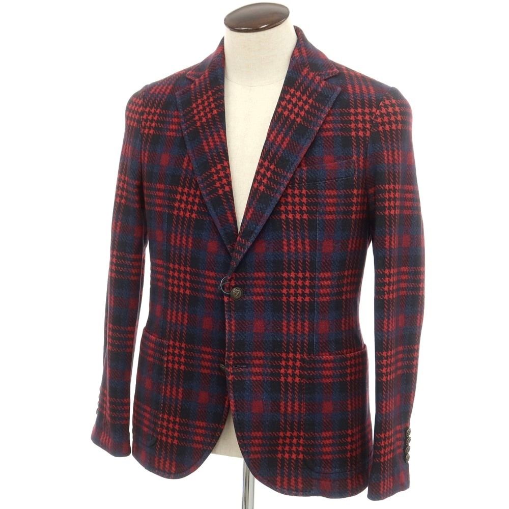 【中古】チルコロ1901 CIRCOLO 1901 コットン ジャージー チェック カジュアルジャケット レッドxネイビー【サイズ50】【メンズ】