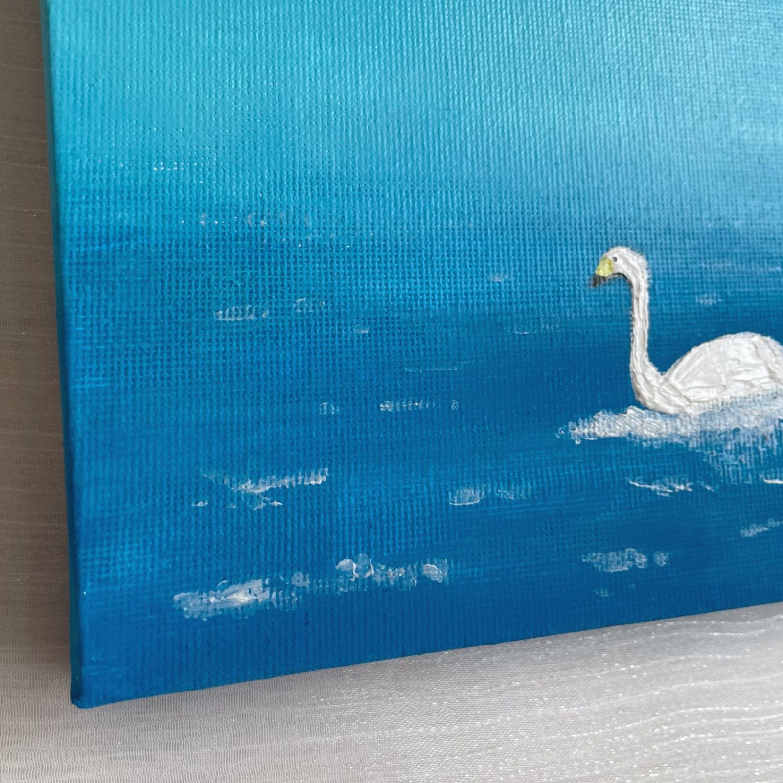 白鳥✴︎絵画 アクリル画 月 空 霧 癒し 風景 綺麗 可愛い ブルー 青