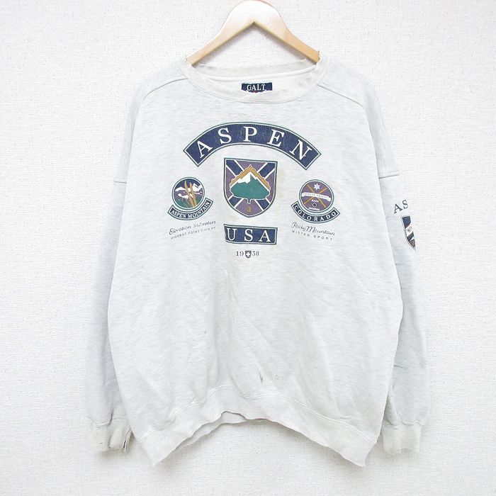 XL/古着 長袖 スウェット メンズ アスペン USA ボロ 大きいサイズ クルーネック グレー 霜降り 24dec02 中古 スエット トレーナー トップス