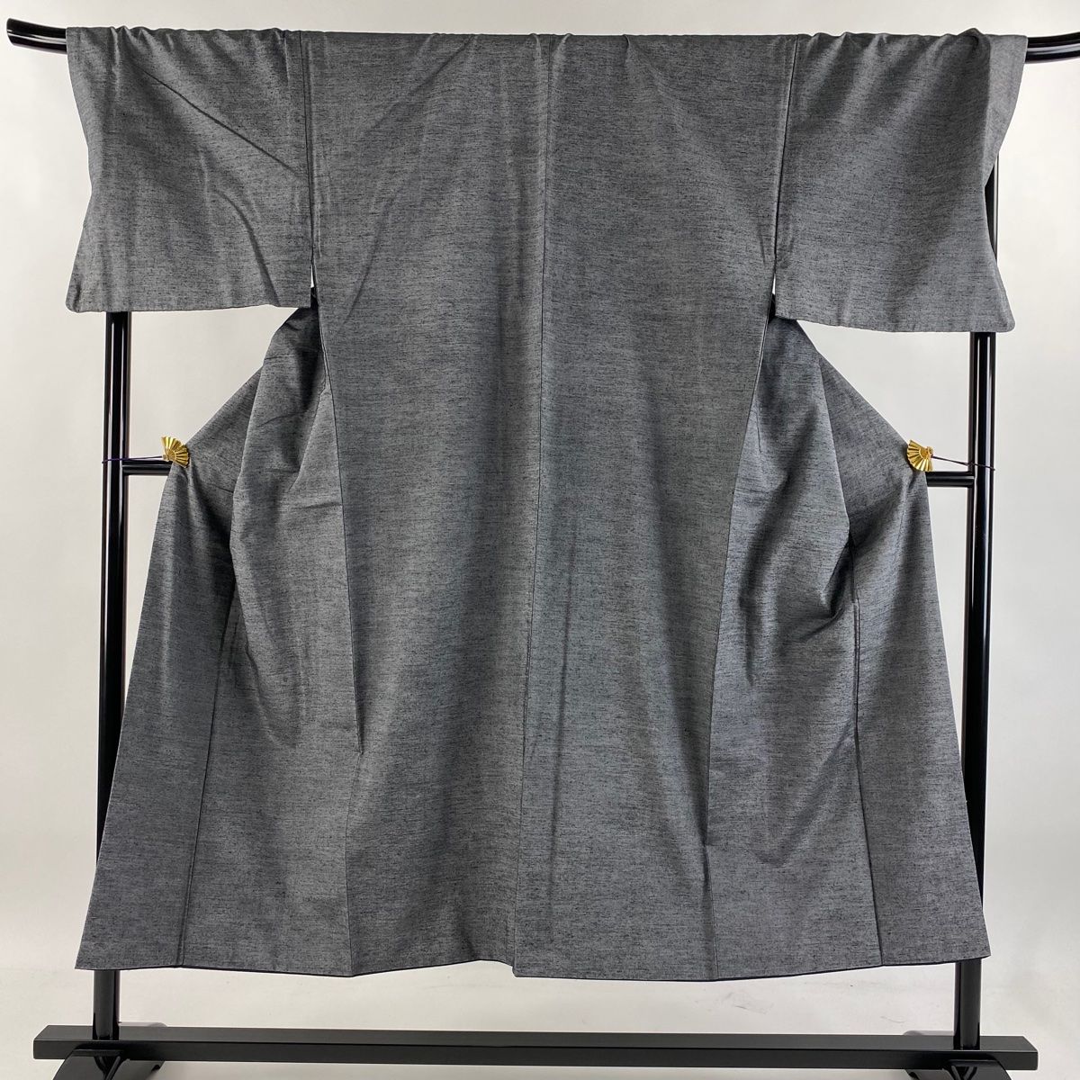 男着物 身丈145.5cm 裄丈74.5cm M 袷 紬 アンサンブル 灰色 正絹 秀品