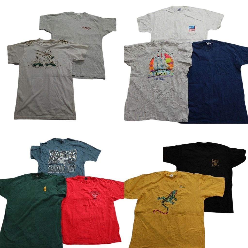 古着卸 まとめ売り ～90s　オールド 半袖Tシャツ 10枚セット (メンズ XL ) シングルステッチ 無地 ワンポイント 中古 古着 MY7870