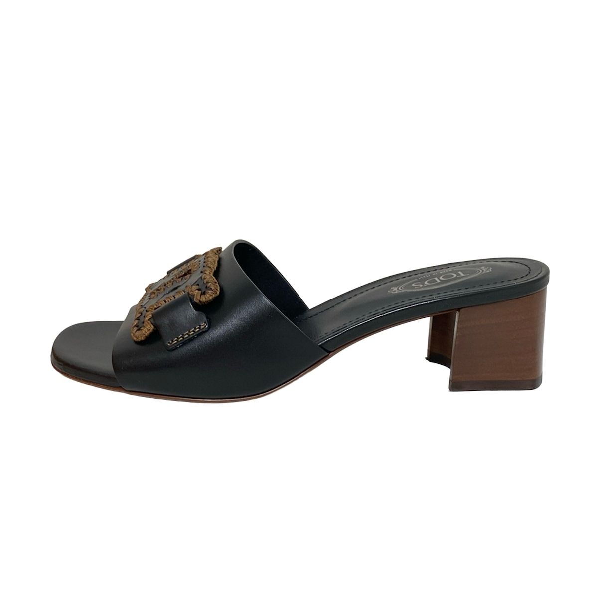 TOD S トッズ ミュール 38 レディース - 黒×ベージュ レザー