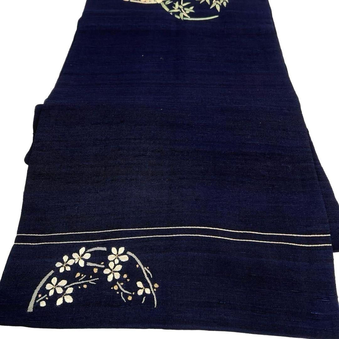 アンティーク 名古屋帯 藍染 金駒刺繍 刺繍 花紋 楓 牡丹 着物