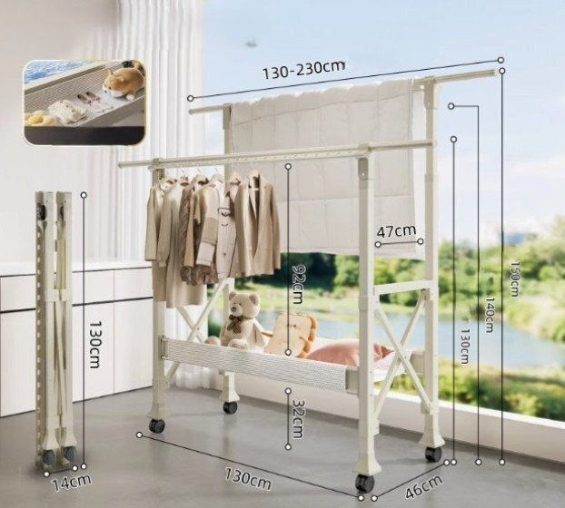 室内用アルミ合金伸縮式折りたたみ洗濯物干しスタンド ベランダ 屋外用晒し布団干し神器