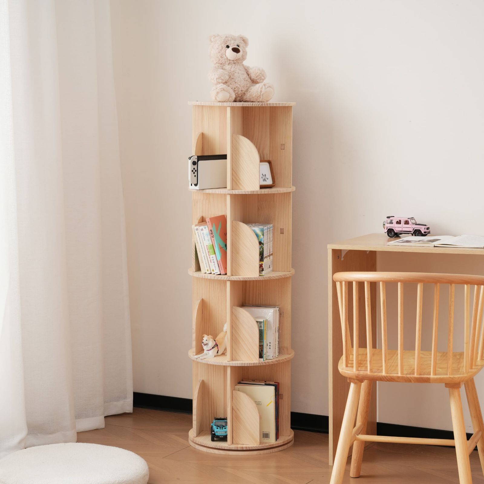 ショップ 回転式本棚 本棚 4段 飾り棚 絵本棚 360°回転本棚 コミック ショップ 回転式本棚 本棚 4段 飾り棚 絵本棚 360°回転本棚 コミック
