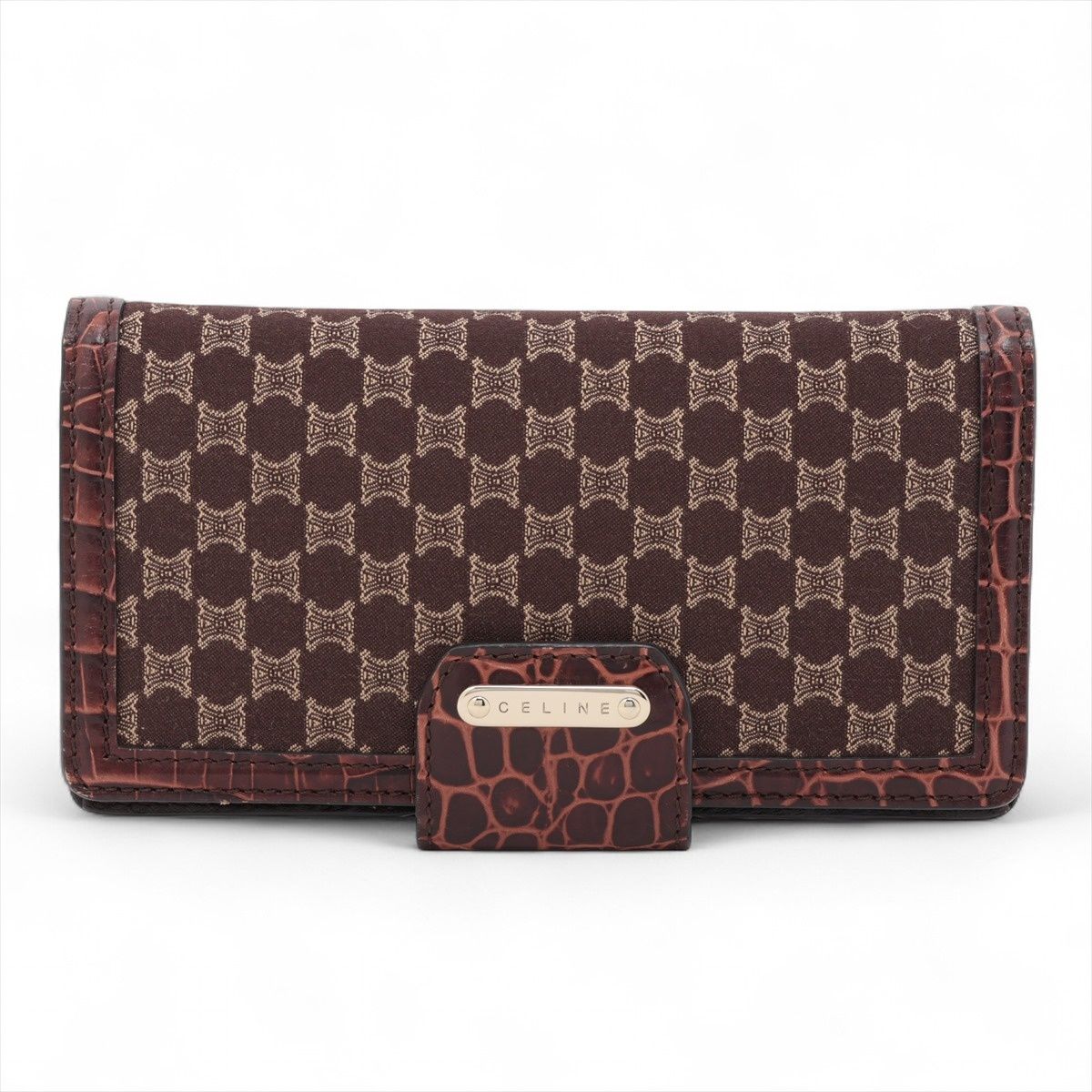 CELINE セリーヌ 長財布 キャンバス 型押しレザー マカダム