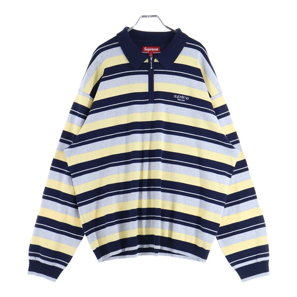 SUPREME シュプリーム 24AW Stripe Zip L|S Polo ストライプ柄 長袖ジップポロシャツ ネイビー|グレー