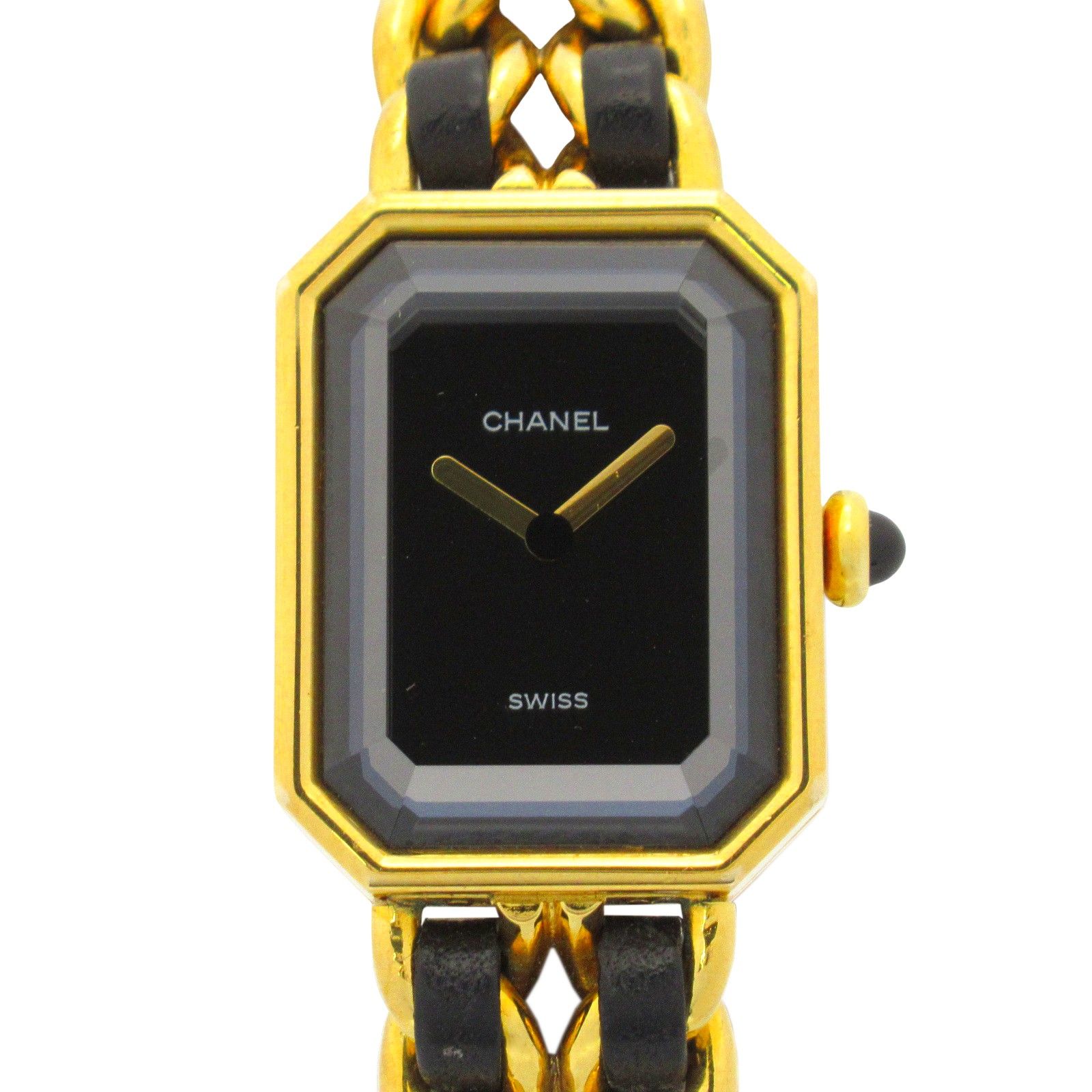 シャネル CHANEL 腕時計 プルミエールM H0001 ブラック GP ゴールドメッキ レザー プルミエールM レディース Used A