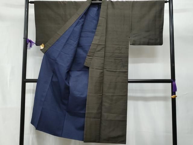 平和屋着物○男性 紬 アンサンブル 長羽織 鉄紺色 正絹 逸品 DAAZ7142ud