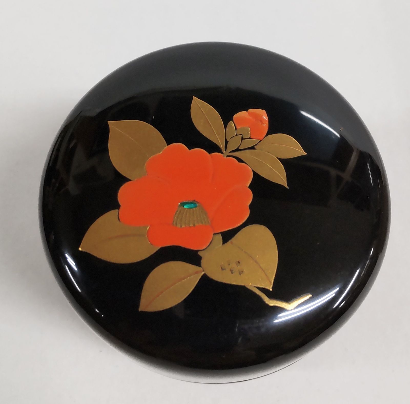 中出松峰作 椿蒔絵 椿とメジロ 銀粒 中棗 共箱 茶道具 （4.1） 中出
