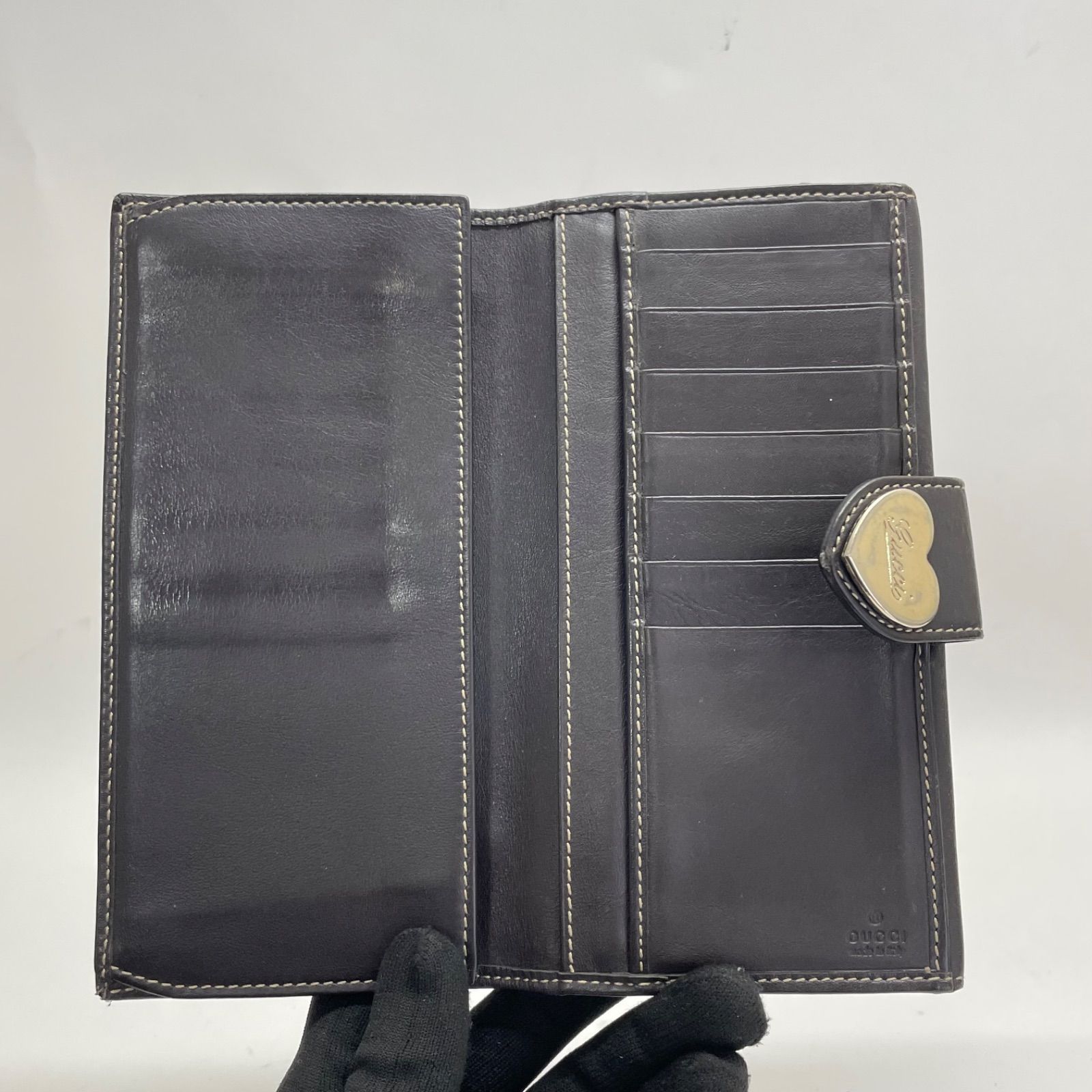 2190 GUCCI グッチ 長財布 GG PVC Wホック ハート ダーク