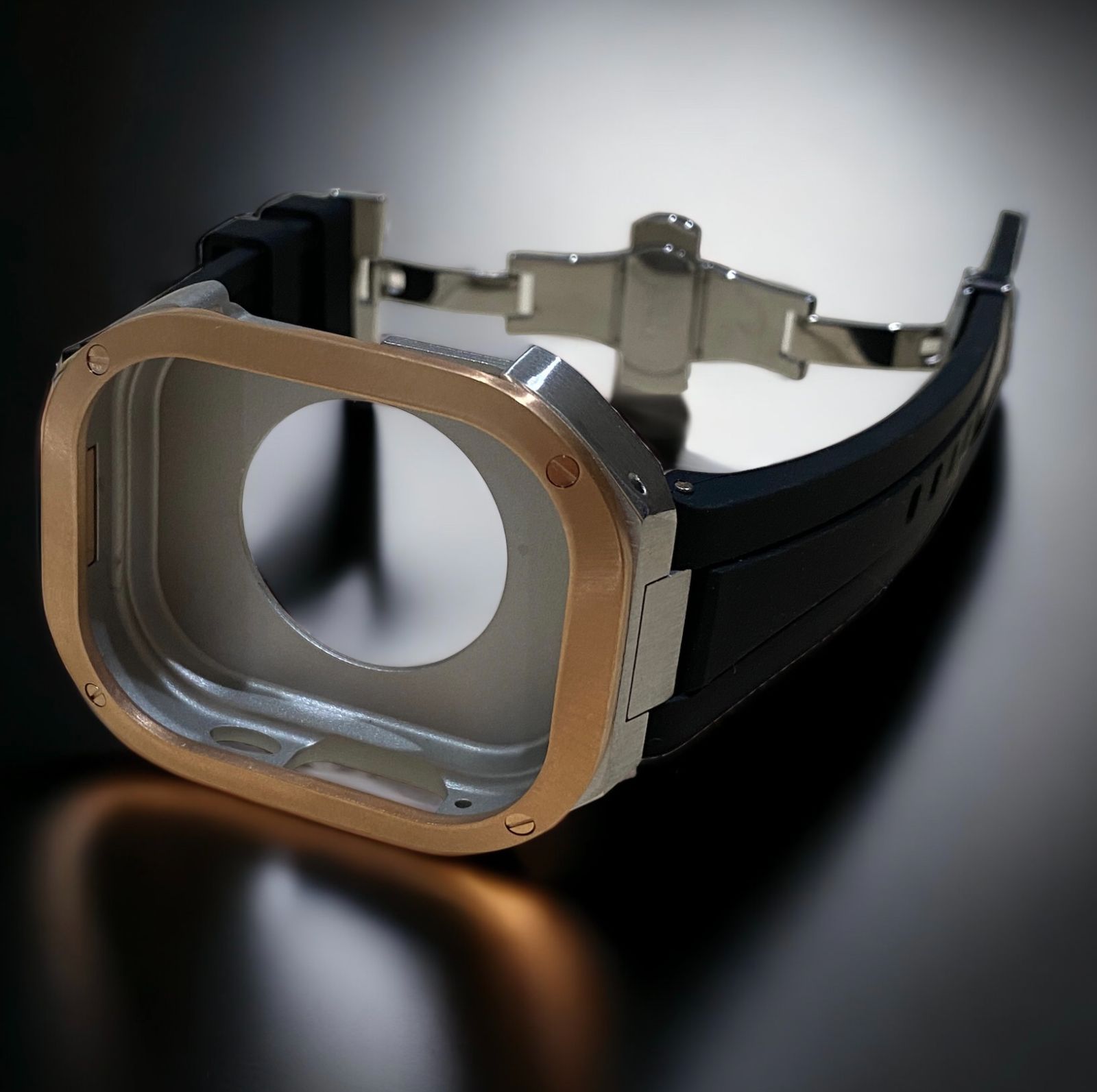 ブラック×ローズゴールドシルバー 49mm apple watch ultraアップルウォッチラバーメタルカバーセット ウルトラ 49ミリ用 カスタム ultra2