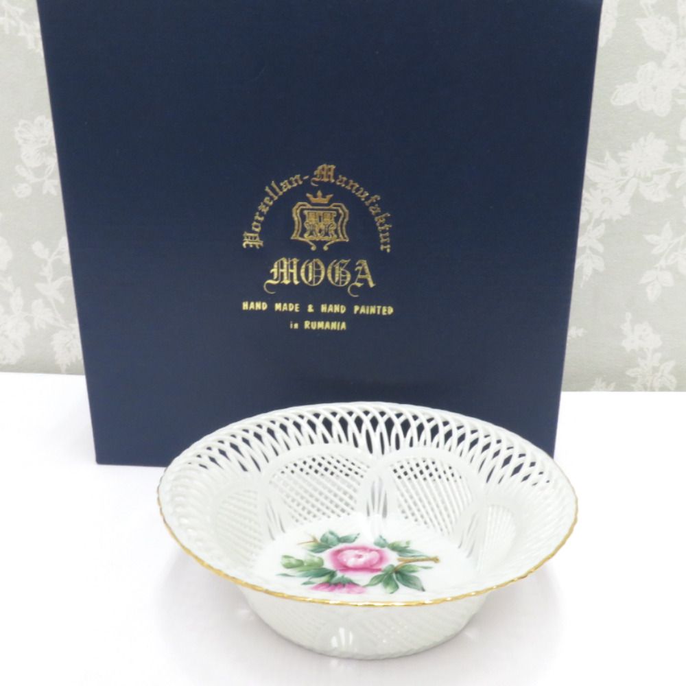 MOGA モガ 食器 レースバスケット 編み込み陶器 かご 花柄 手描き 菓子 