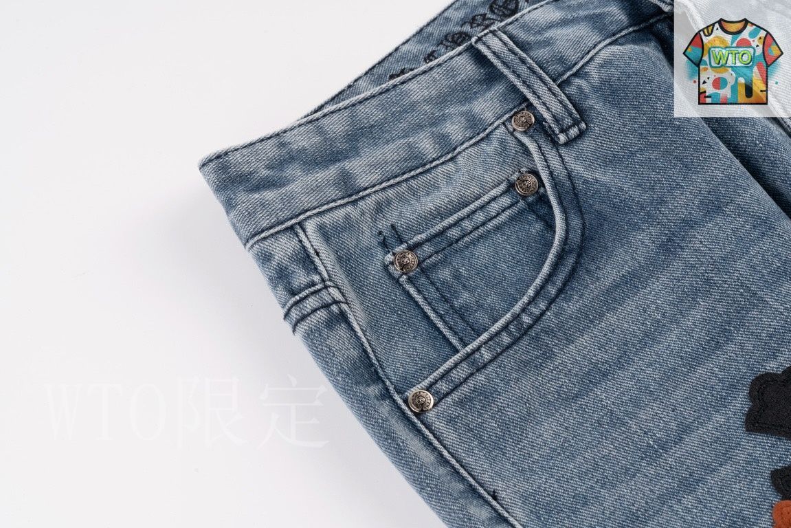 ☺︎rëm出品 今日WTO】Chrome Hearts 城市限定 フレイム貼皮ジーンズ-OI93