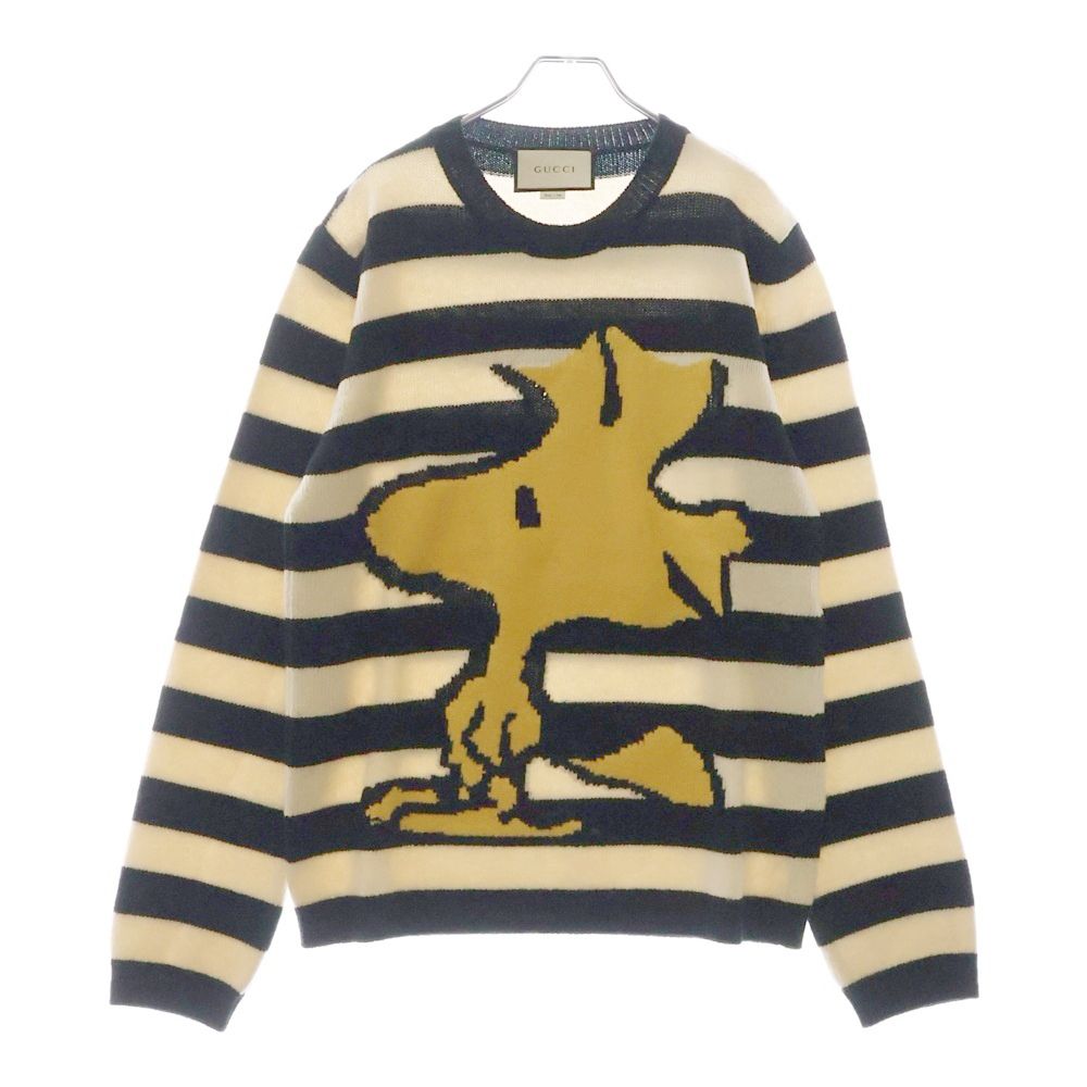 GUCCI グッチ × Peanuts ピーナッツ ウッドストック ボーダー ニット 長袖セーター ブラック|ホワイト 439704