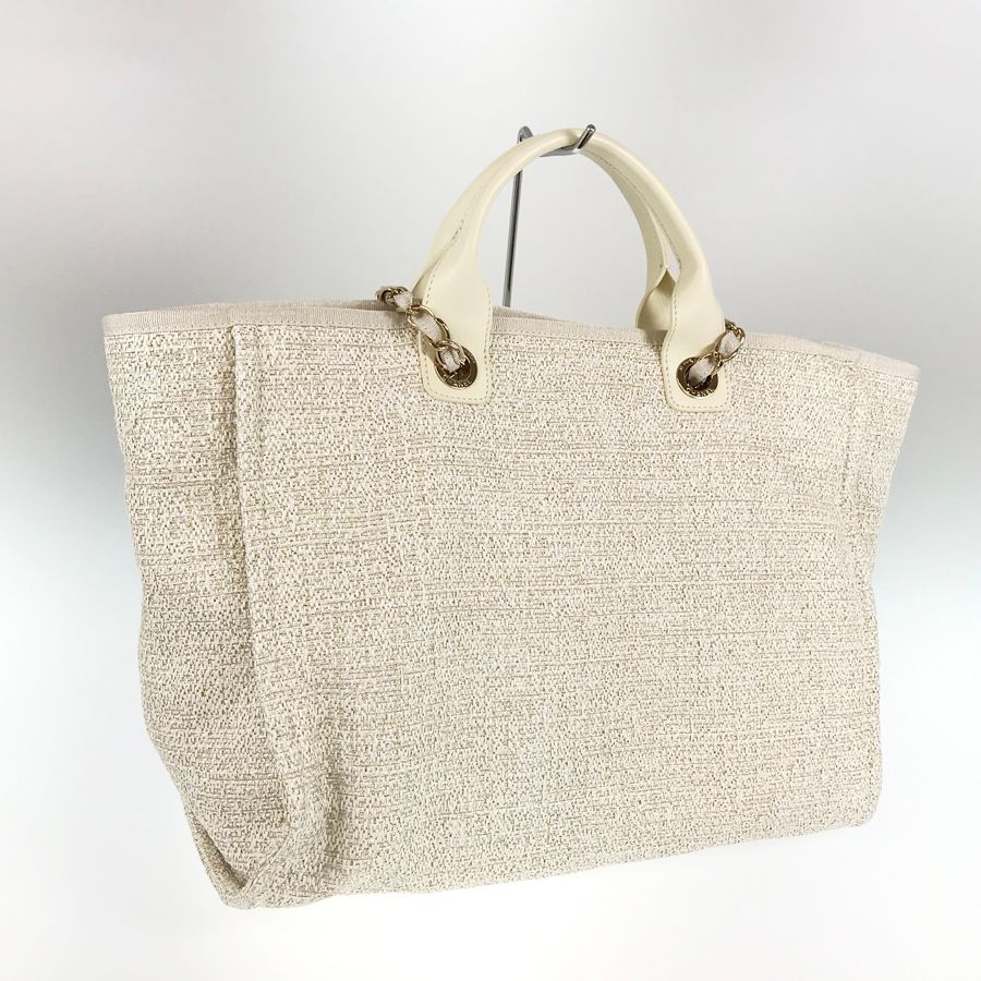 シャネル CHANEL ドーヴィル GM ゴールド金具 ホワイト キャンバス 