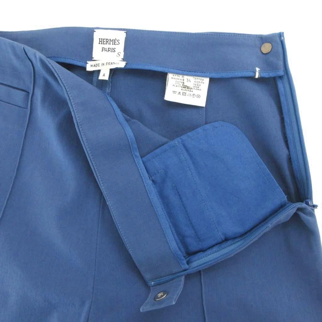 エルメス HERMES パンツ アンクル丈 セリエボタン 34 青 ブルー /UO  