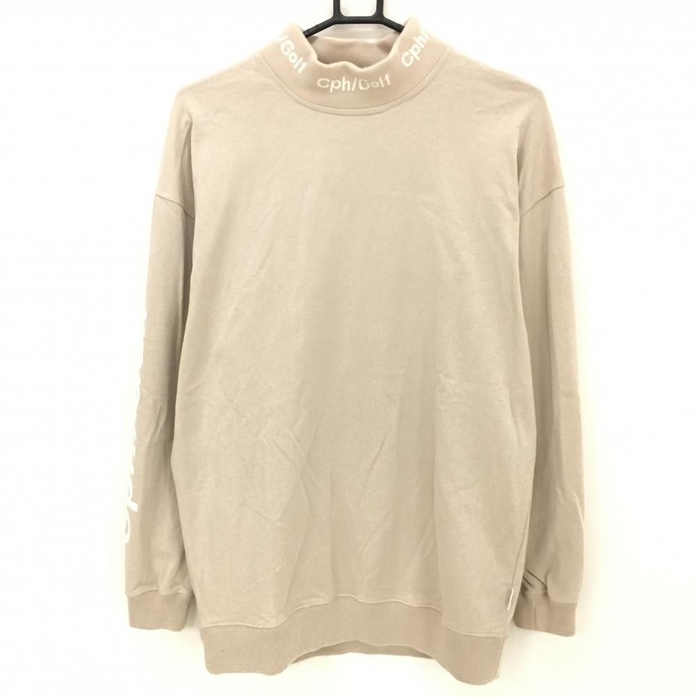 【美品】キャプテンズヘルム 長袖ハイネックシャツ ベージュ ネックロゴ  メンズ MEDIUM ゴルフウェア Cph/Golf 美品】キャプテンズヘルム 長袖ハイネックシャツ ベージュ