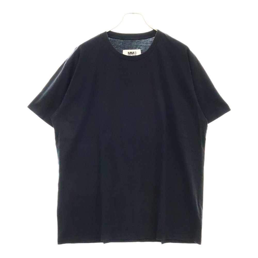 MM6 Maison Margiela (エムエムシックスメゾンマルジェラ) 22AW フロントロゴ刺繍 クルーネック半袖Tシャツ カットソー ブラック S52GC0246 S24312