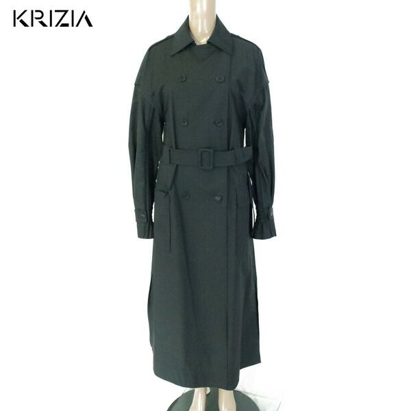 80%OFF クリッツィア KRIZIA コート 38 ECO145 Sサイズ ブラック レディース トレンチコート ロングアウター コットン