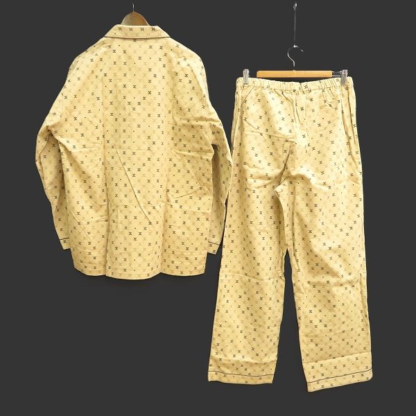 w セリーヌ CELINE パジャマ L 長袖 長ズボン セットアップ ベージュ マカダム柄 ネル地 前開き 綿 100％ メンズ 952174 k01