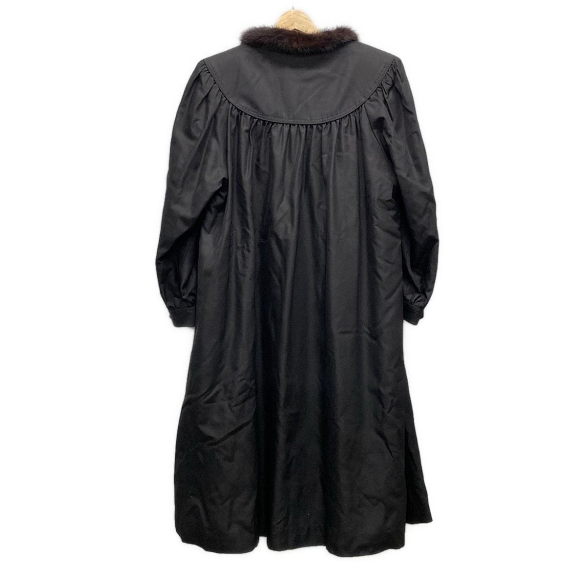 Leilian レリアン コート サイズ9 M レディース - 黒 長袖 シルク ファー ライナー付き ギャザー 秋 冬