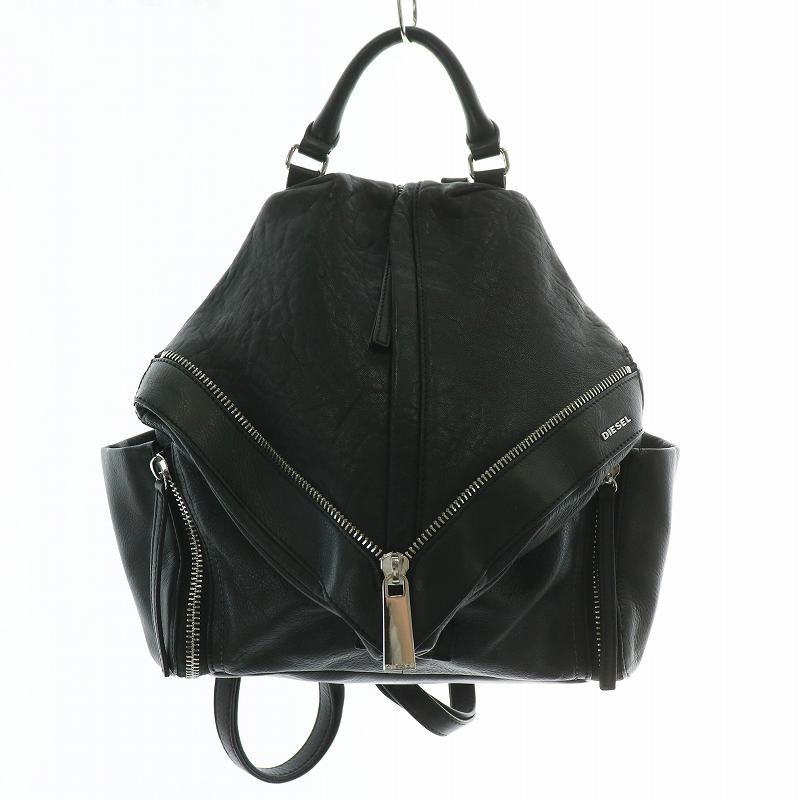 ディーゼル DIESEL LE -ZIPPER リュックサック バックパック デイバッグ レザー ジッパー ロゴ シルバー金具 黒 ブラック |XZ GY18
