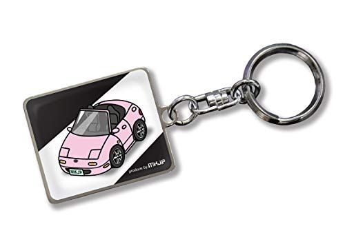 ピンク [MKJP] カスタムキーホルダー マツダ ロードスター NA ベース：ブラック 車カラー：ピンク