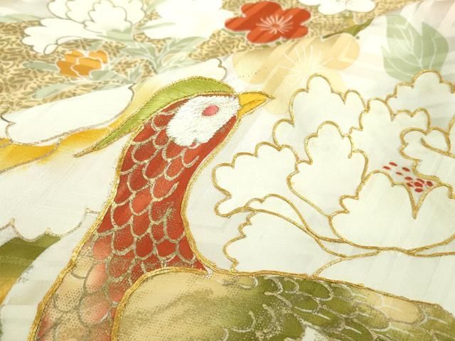 豪華振袖　駒刺繍　流水舞鳥文　暈し染め　金彩　着丈168cm　正絹　逸品 平和屋着物□豪華振袖 駒刺繍 風景草花文 暈し染め 金彩 正絹