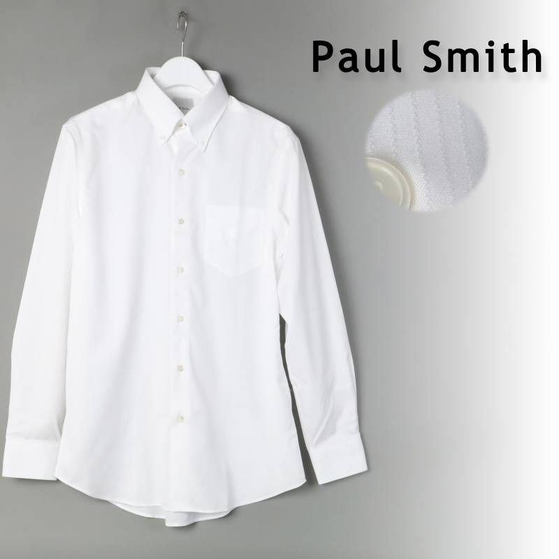 Paul Smith ポールスミス シャドーピンストライプ ボタンダウン ドレスシャツ| 153203 ホワイト ビジネス カジュアル 長袖 シャツ L -281