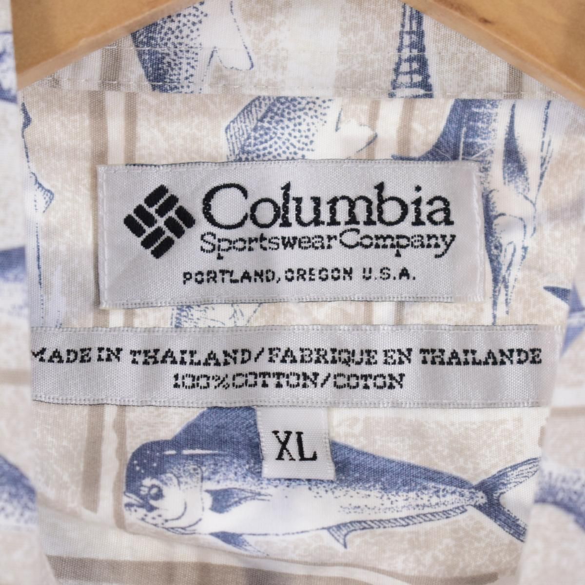 コロンビア Columbia 総柄 魚柄 ボタンダウン ハワイアンアロハシャツ