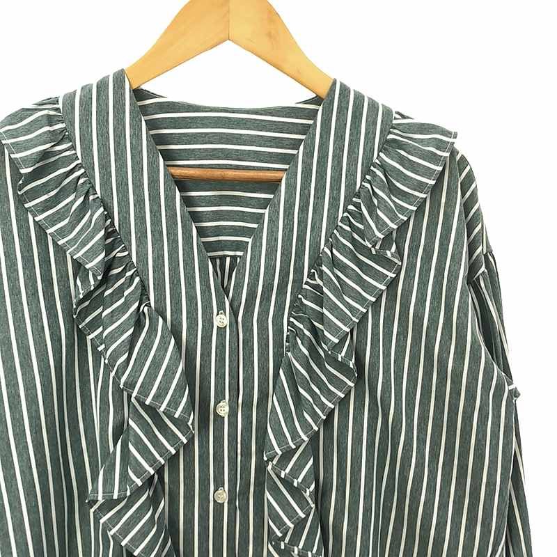 MACHATT / マチャット | ラッフルストライプブラウス | グリーン/ホワイト | レディース MACHATT / マチャット | ラッフルストライプブラウス | グリーン