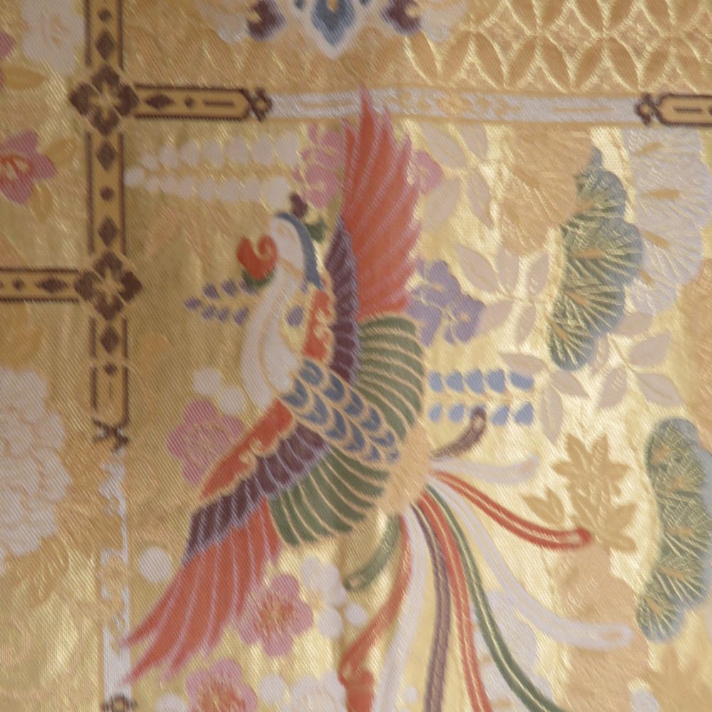 袋帯 正絹 丸文に鳳凰紋様 金糸 ゴールド系 六通柄 フォーマル 礼装 長