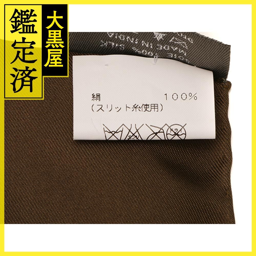エルメス　 カレ 90　シルク　ビーズ　刺繍　ブロンズ系　カーキ【472】