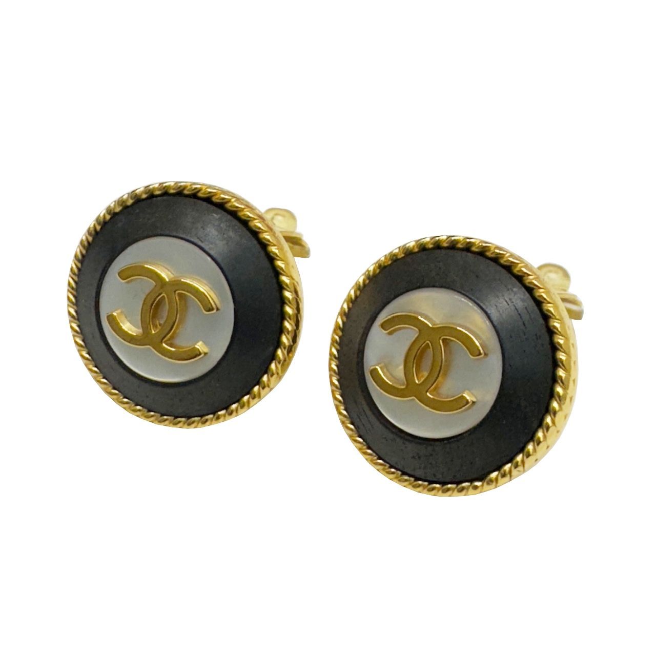 CHANEL シャネル ココマーク イヤリング ウッド シェル ブラック 