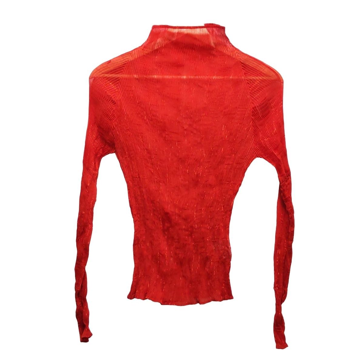 ISSEY MIYAKE FETE イッセイミヤケフェット 長袖カットソー サイズ2 M レディース - レッド タートルネック|ラメ|プリーツ