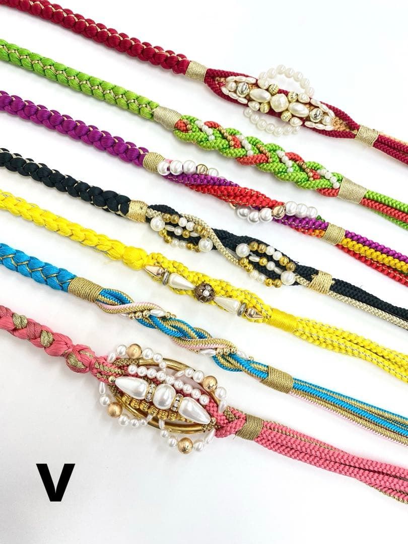 振袖用帯締め 飾り付き 7本おまとめ 正絹