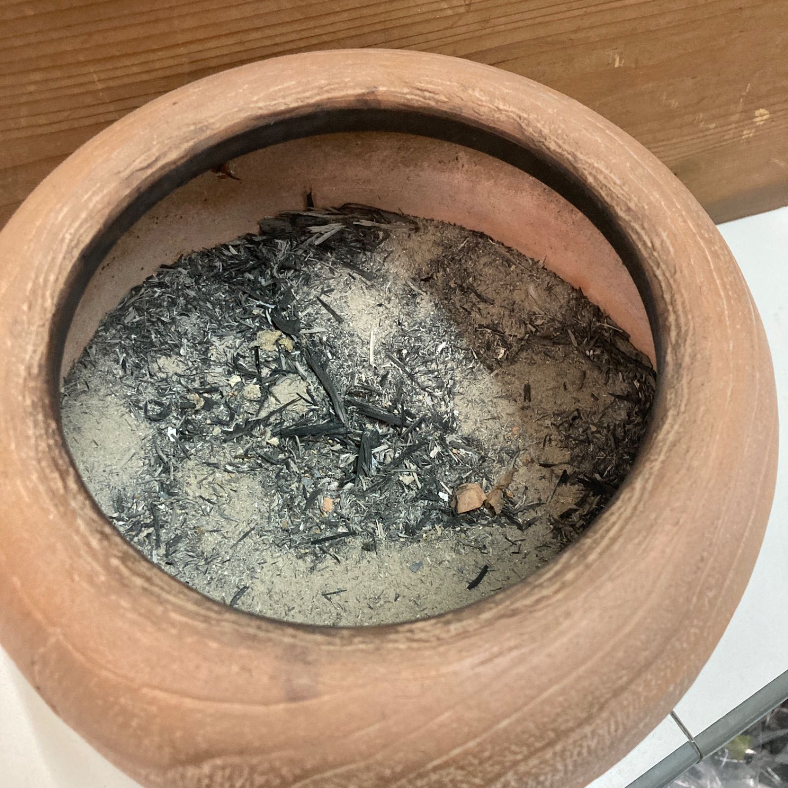 火鉢 2つセット 木箱付き アンティーク 木目調 陶器 高さ約19cm幅約21c 